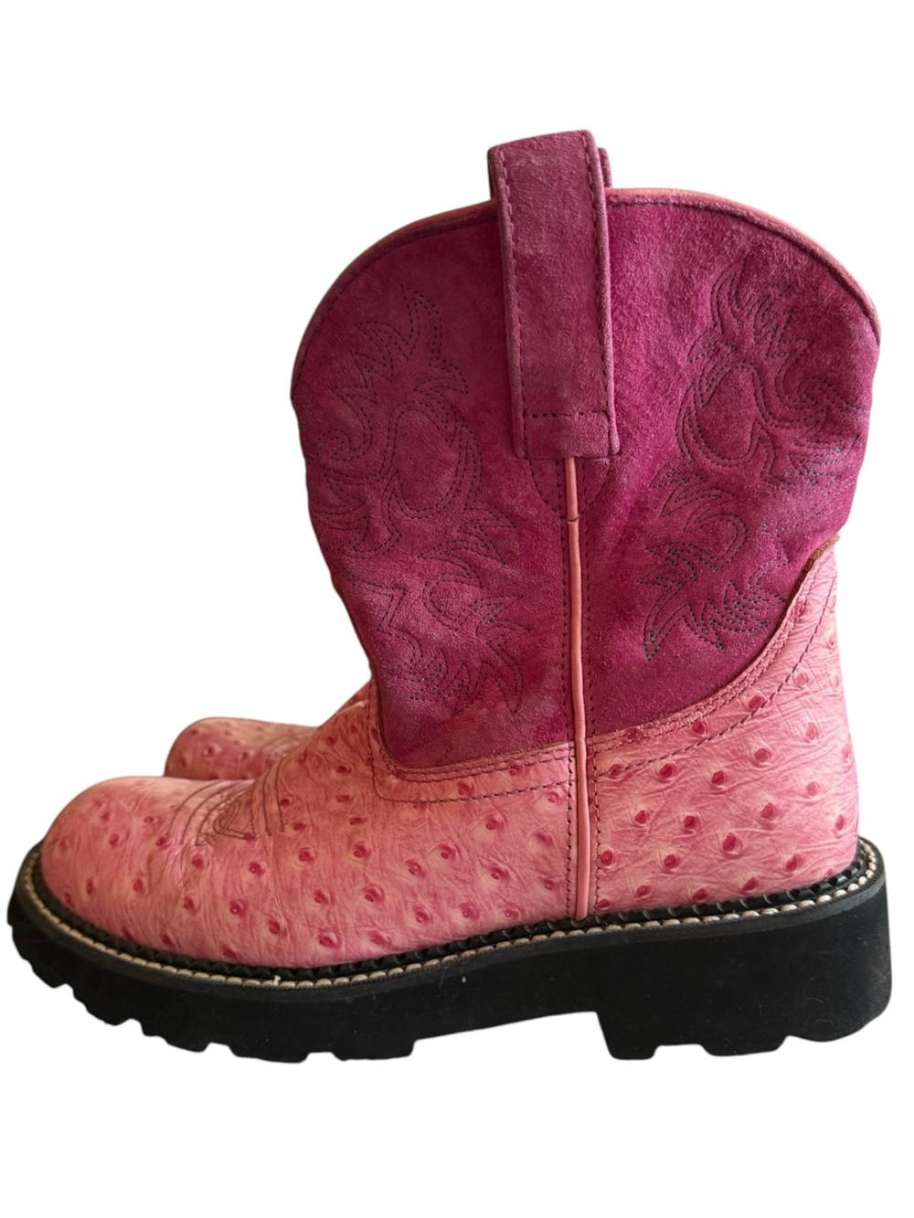 Ariat Fatbaby Original Pink Ostrich Print Western Boots Women’s 8.5 B Cowboy